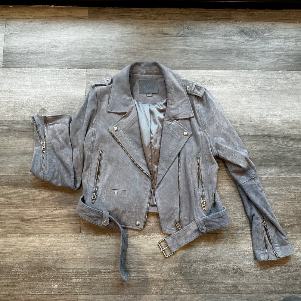 Anthropologie Leather Suede Pale Purple Moto Jacket Motorcyle Jacket Size Large